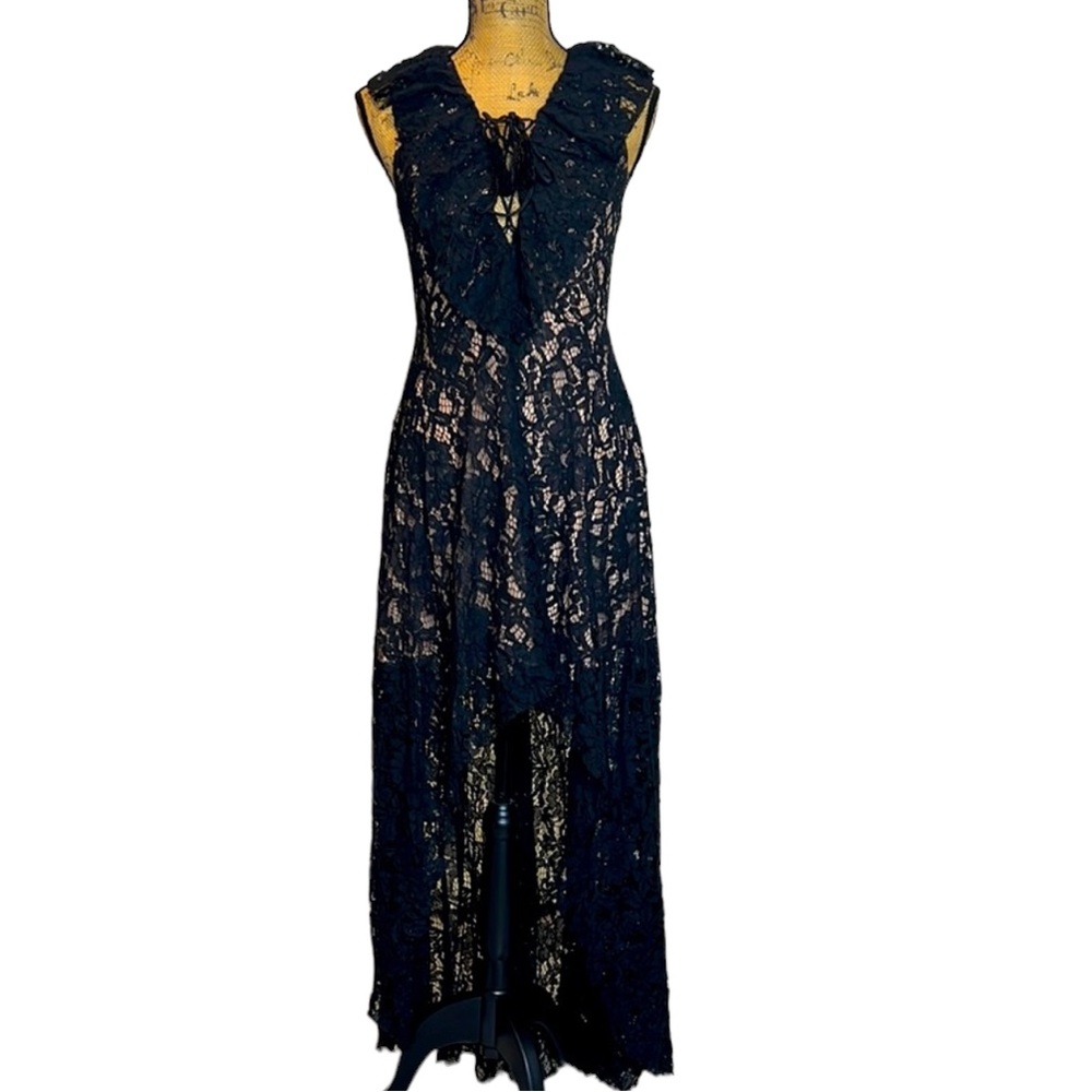 Lace-up High low black ruffle lace Dress